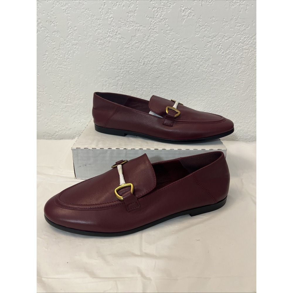 Massimo Dutti Womens Leather Loafers‎ Flat Burgundy NEW Gold Accent EU 38 US 7